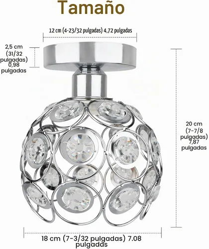 Vista 5 de Lámpara de araña mini plateada, lámpara de techo de cristal, luces de pasillo semiempotradas, pequeñas cubiertas de lámpara de araña de metal hechas
