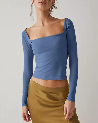 Vista 6 de Beumissy Camisas básicas de manga larga con cuello cuadrado para mujer, ajustadas, con doble forro