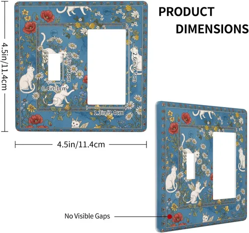 Vista 4 de Decorative Outlet Covers Blue Background White Cat Daisy Floral 2-Gang 1-Gang Wall Plate Single Toggle/Rocker Farmhouse Style Light Switch Covers