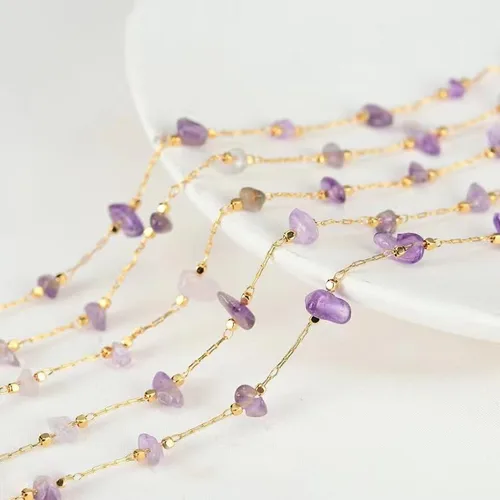 Vista 4 de Gargantilla con cuentas, hecha a mano, gargantilla de piedra de cristal curativo, collares de piedras preciosas bohemias, collares dorados de verano