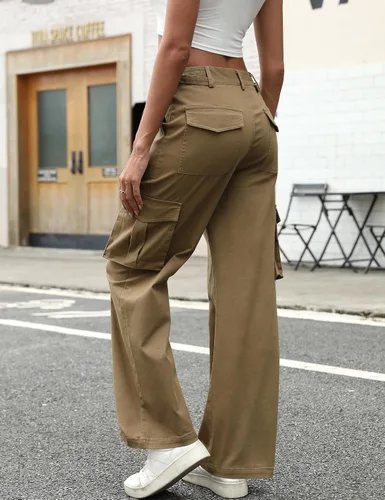 Vista 2 de DIBAOLONG Womens Cargo Pants High Waist Casual Pants Wide Leg Y2K Pants Baggy Streetwear Military Trousers 6 Pockets