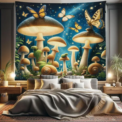 Vista 68 de Ambesonne Tapiz hippie, abrazo de hongos de ensueño y árbol de la vida místico y mandal verde, decoración de tela para colgar en la pared