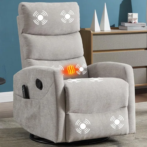 Vista 8 de Silla reclinable con masaje y calor, silla reclinable giratoria con respaldo alto, sillones reclinables manuales Lazy Boy para adultos, silla