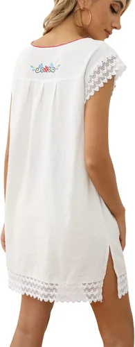 Vista 5 de Vestidos casuales de verano para mujer, vestido mexicano, campesino, midsommar, bordado, tradicional, con volantes, salida de playa, color negro