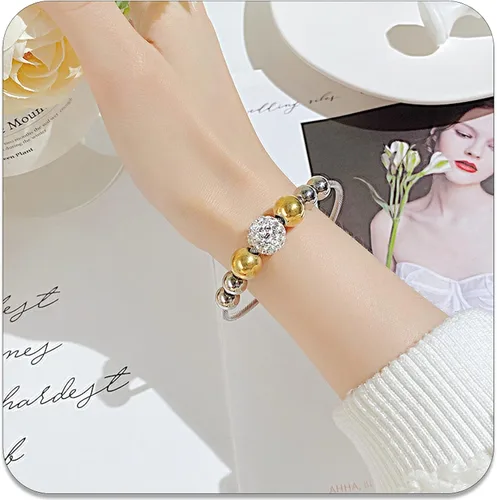 Vista 6 de PEAS Pulsera ajustable de cuentas de acero inoxidable, Sin gemas.