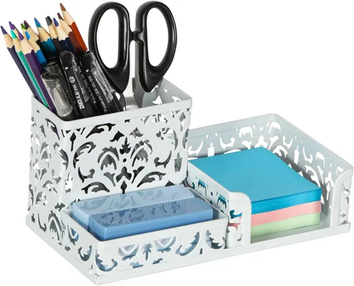 Vista 10 de Organizador para escritorio de oficina, de EasyPag, con 3 compartimentos, con diseño calado de flores, Negro
