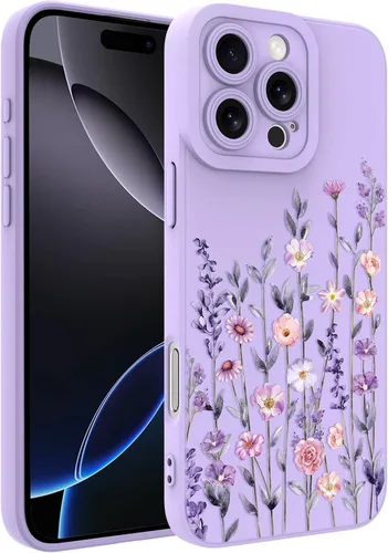 Vista 80 de Magnético para iPhone 13 con protector de pantalla [Compatible con MagSafe] Diseño de patrón floral de flores bonitas, funda delgada a prueba