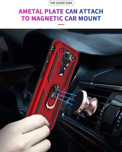 Vista 4 de YaHan Funda para Xiaomi Redmi Note 9, anillo giratorio de 360 grados, soporte híbrido, resistente, de doble capa, a prueba de golpes, con protector