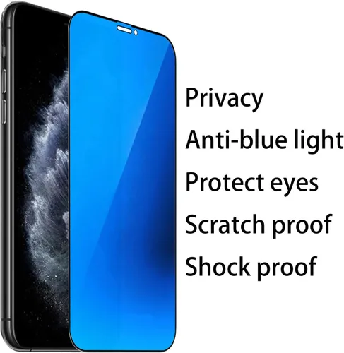 Vista 7 de Paquete de 2 vidrios templados de privacidad anti-azul para iPhone X/iPhone XS/iPhone 11 Pro Mirror Protector de pantalla anti-espía película