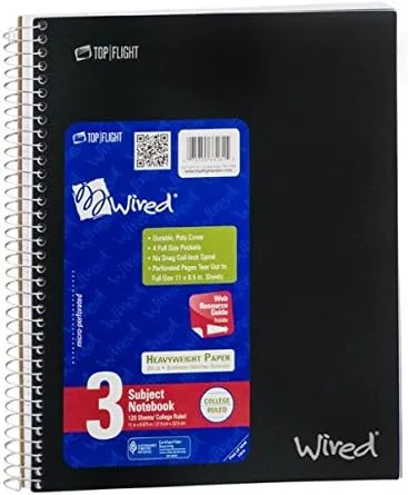 Vista 2 de Top Flight Cuaderno con alambre de 3 materias con 4 bolsillos, 120 hojas, regla universitaria, 11 x 8.875 pulgadas, 1 cuaderno, cubierta puede