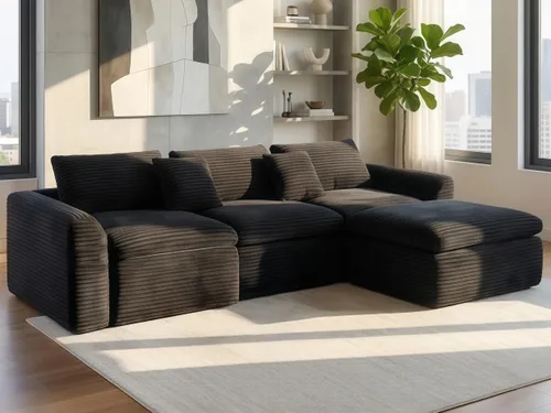 Vista 13 de THSUPER 130'' Oversized U Shaped Deep Seat Boneless Sectional Couch. Beige 6-Seat Plush Corduroy Cloud Sofa, No Assembly Required, 19" Extra-High