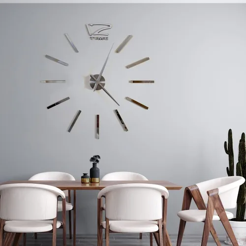 Vista 2 de WALPLUS Reloj de pared grande de plata DIY diseño creativo moderno 3D reloj de pared para decoración de oficina en casa regalo