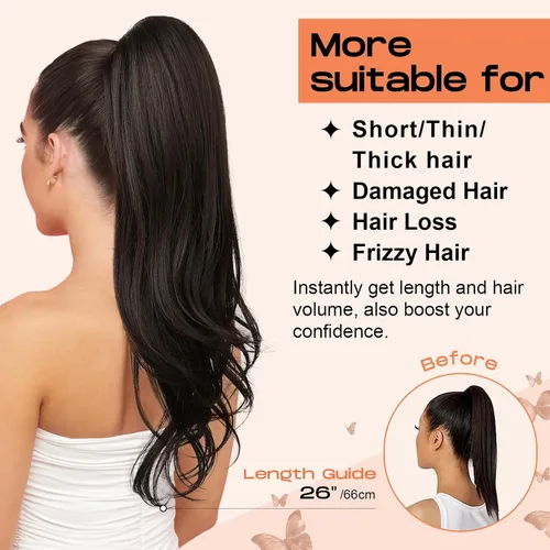 Vista 6 de SEIKEA Extensión versátil de cola de caballo con cordón, 18 pulgadas de largo, ondulado, con clip de varias capas, extensiones de cabello de cola