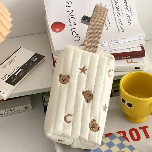Vista 5 de Bolsa de maquillaje Kawaii Bear Coquette, bolsa para cosméticos y cosméticos, bolsa organizadora de viaje, bonita bolsa acolchada para artículos