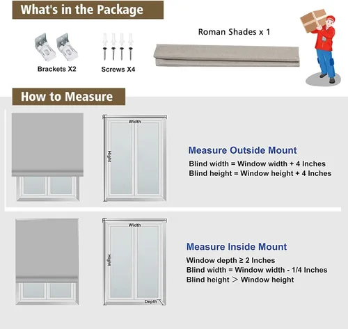 Vista 7 de Persianas romanas opacas sin cordones, persianas de oscurecimiento de habitación color beige para ventanas, fáciles de instalar, con aislamiento