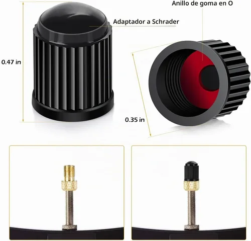 Vista 4 de Agujas para bomba de balón, tapas de vástago de válvula de neumático, adaptadores de válvula Presta a Schrader, boquillas de inflado de globos, Kit
