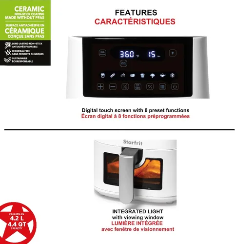 Vista 3 de Starfrit Freidora de aire digital, 4.2L, cerámica antiadherente, 1400W
