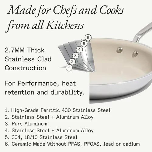 Vista 2 de Made In Utensilios de cocina, sartén antiadherente CeramiClad de 8 pulgadas (mango inoxidable), revestimiento de acero inoxidable de 5 capas