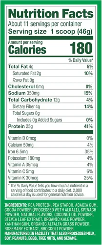 Vista 2 de Vega Protein and Greens Proteína en polvo de chocolate cremoso (11 porciones) 0.88 oz de proteína a base de plantas más verduras, vegano, sin OMG