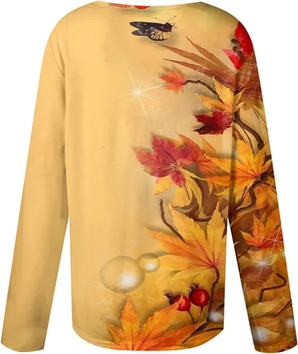 Vista 5 de Blusas sueltas de manga larga con cuello en V para mujer, estampado floral, cuello de solapa, asimétrica, con botones, para otoño 2023