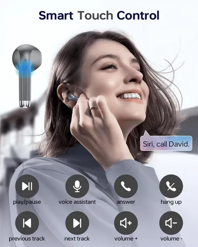 Vista 5 de Auriculares inalámbricos Bluetooth 5.3, auriculares Bluetooth con estuche de carga de pantalla LED, 40 horas de reproducción de sonido estéreo