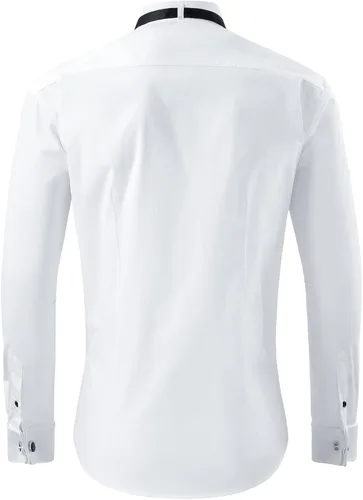 Vista 3 de Camisa de esmoquin con cuello de ala para hombre, puños franceses con gemelos y corbatín