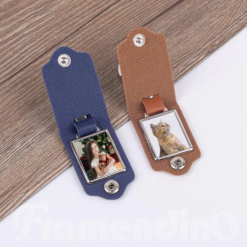 Vista 5 de Framendino, Llavero de imagen personalizado con protección de cuero para fotos con foto personalizada para regalos de amantes de la familia