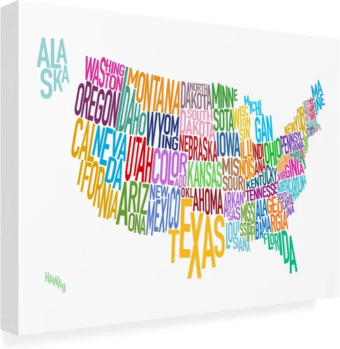 Vista 5 de Trademark Fine Art Lienzo de mapa de texto de Estados Unidos por Michael Tompsett, 18 x 24 pulgadas