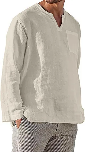 Vista 5 de XDTDRYRYU Camisetas para hombre, cuello en V, manga larga, de algodón, formal, de negocios, a la moda, transpirables, Henley, 424