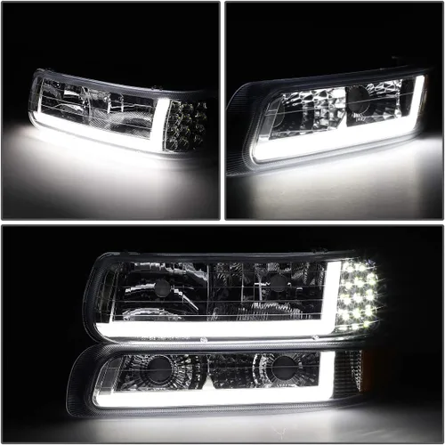 Vista 3 de DNA Motoring HL-LB-CSIL99-CH-AM Par de carcasas cromo ámbar LED DRL. Faros delanteros de repuesto para Silverado 99-02