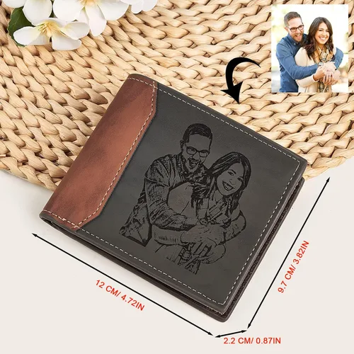 Vista 8 de TRISJEM Cartera minimalista para hombre, cartera personalizada, foto personalizada y nombre inicial, carteras para hombre, regalos para el día
