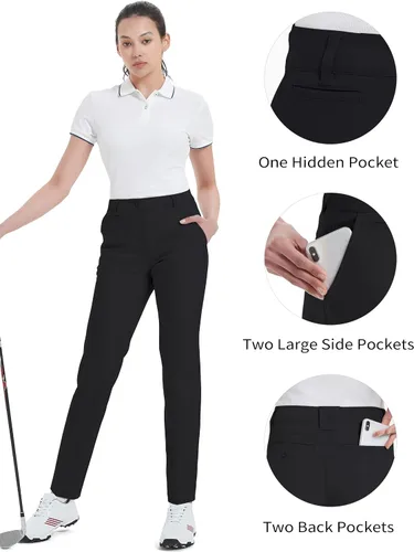 Vista 4 de Pantalones de golf para mujer, elásticos, rectos, ligeros, transpirables, de sarga, pantalones chinos para trabajo