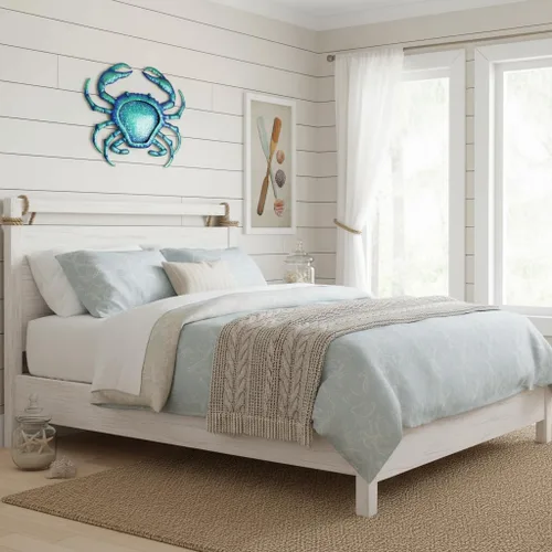 Vista 8 de Comfy Hour Decoración de pared de cangrejo de metal azul de 12 pulgadas, escultura temática náutica del océano, arte costero decorativo para playa