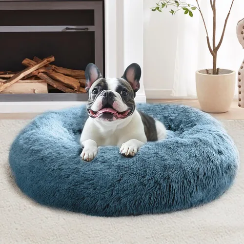 Vista 35 de JOLLYVOGUE - Cama calmante para perros y gatos pequeños y medianos, antiansiedad, redonda, suave, acogedora con parte inferior antideslizante