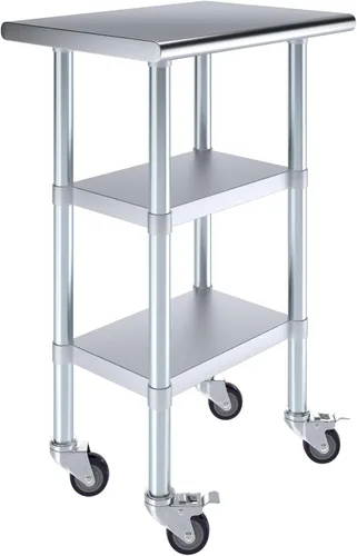 Vista 17 de AmGood Stainless Steel Work Table with 2 Shelves and Casters Metal Utility Table On Wheels