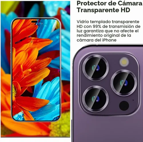 Vista 4 de Protector de lente de cámara Bling para iPhone 14 Pro/14 Pro Max, dureza 9H a prueba de rayones, protector de anillo individual de metal, accesorios