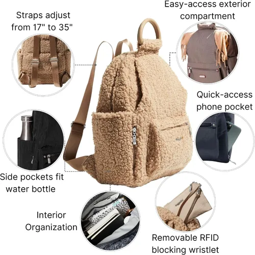 Vista 56 de Baggallini Mochila todo el día para mujer con pulsera de teléfono RFID, Negro, talla única