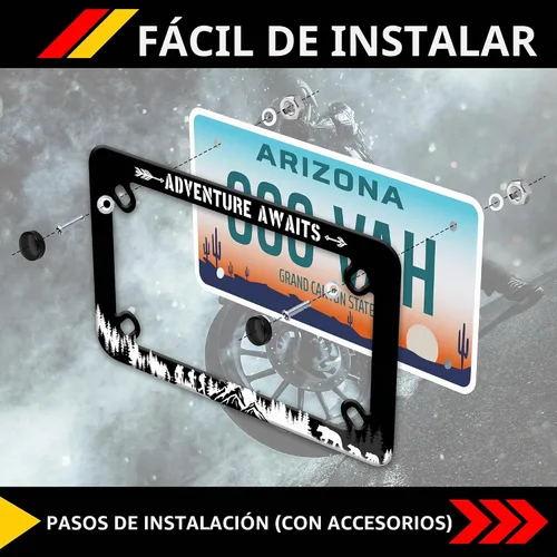 Vista 5 de Marco de placa de motocicleta Adventure Awaits - Marco de placa de acero inoxidable para senderismo de montaña, material de acero inoxidable
