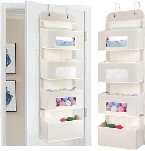 Vista 8 de MAX Houser Organizador para colgar sobre la puerta con 5 estantes y 2 ganchos de metal, organizador de almacenamiento de pared con 5 bolsillos