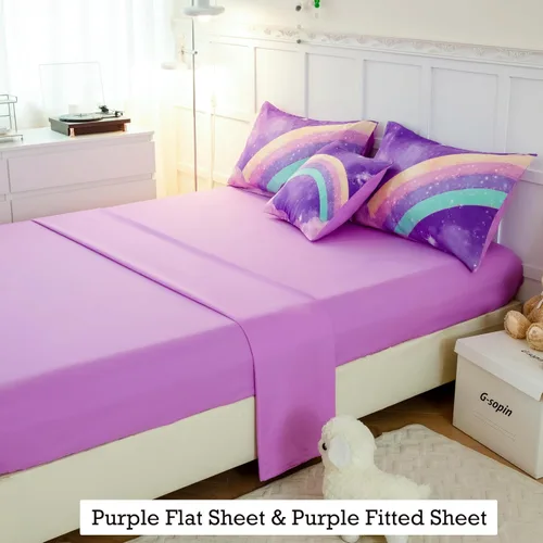 Vista 5 de ANGIYUIN - Juego de edredón infantil de gradiente arcoíris púrpura profundo, 6 piezas, ropa de cama con purpurina brillante para niñas, juego