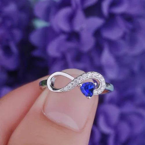 Vista 63 de Anillo Jo Wisdomo de compromiso. de plata esterlina, con corazón e infinito, anillo de amistad, para ella