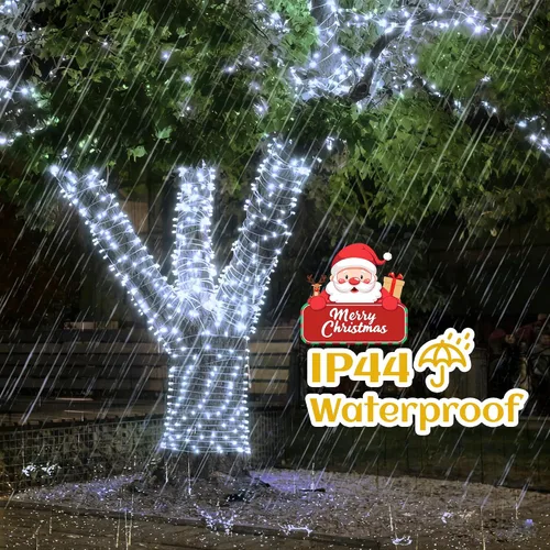 Vista 4 de Luces de Navidad de Cadena para Interiores y Exteriores con Alambre Transparente, 200 LED 66 Pies Enchufables, Luces de Navidad Blancas