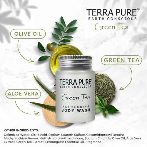 Vista 4 de Terra Pure Gel de baño para hotel, tamaño de viaje, 20 unidades, botellas de 1 oz, amenidades de huéspedes para hoteles, alquileres de vacaciones