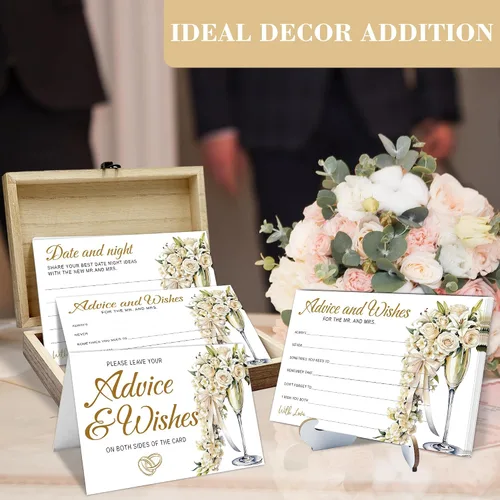 Vista 3 de Consejos y deseos para el señor y la señora - Tarjetas de consejos de boda de champán para decoraciones de despedida de soltera, buenos deseos