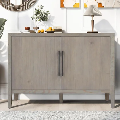 Vista 10 de 47.25-Inch Farmhouse Sideboard with 2 Doors, Buffet Cabinet with Adjustable Feet, Minimalist Wooden Storage Cabinet with Metal Handles, entryway