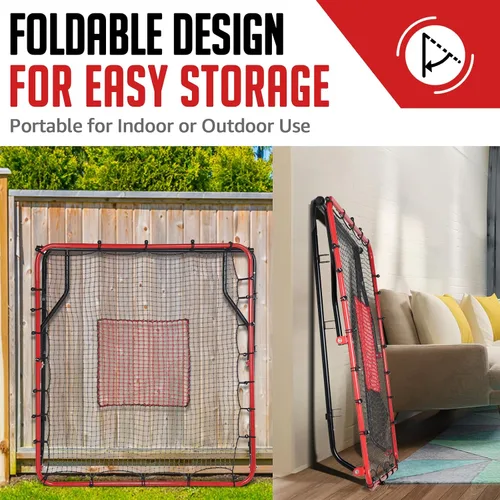 Vista 7 de Baseball Rebounder Net, 3/5 Adjustable Angles 4x4.5FT Pitch Back Baseball Softball Volleyball Rebounder with 2 Strike Zones, UV Resistant, Pitchback