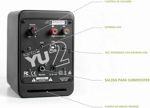 Vista 3 de Kanto YU2MB Altavoces de Escritorio para Gaming de PC Drivers Compuestos de 3" Tweeter de Cúpula de Seda de 3/4" Amplificador Clase D 100