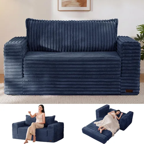 Vista 14 de MAXYOYO Sofá cama convertible, sofá cama plegable 2 en 1 para espacios pequeños, sofá biplaza extraíble con almohada trasera grande, sofá de tela