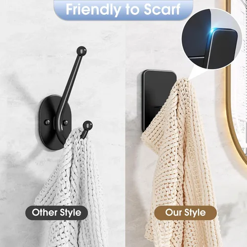 Vista 5 de Danpoo Ganchos autoadhesivos resistentes, ganchos de pared sin taladrar para baño, color negro, paquete de 3