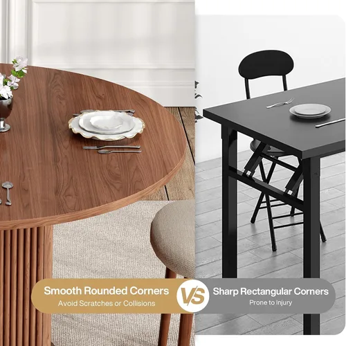 Vista 6 de Mesa de comedor redonda para 4-6 personas, mesa de cocina de granja de 47.24 pulgadas con base acanalada con patrón de ondas, juego de mesa